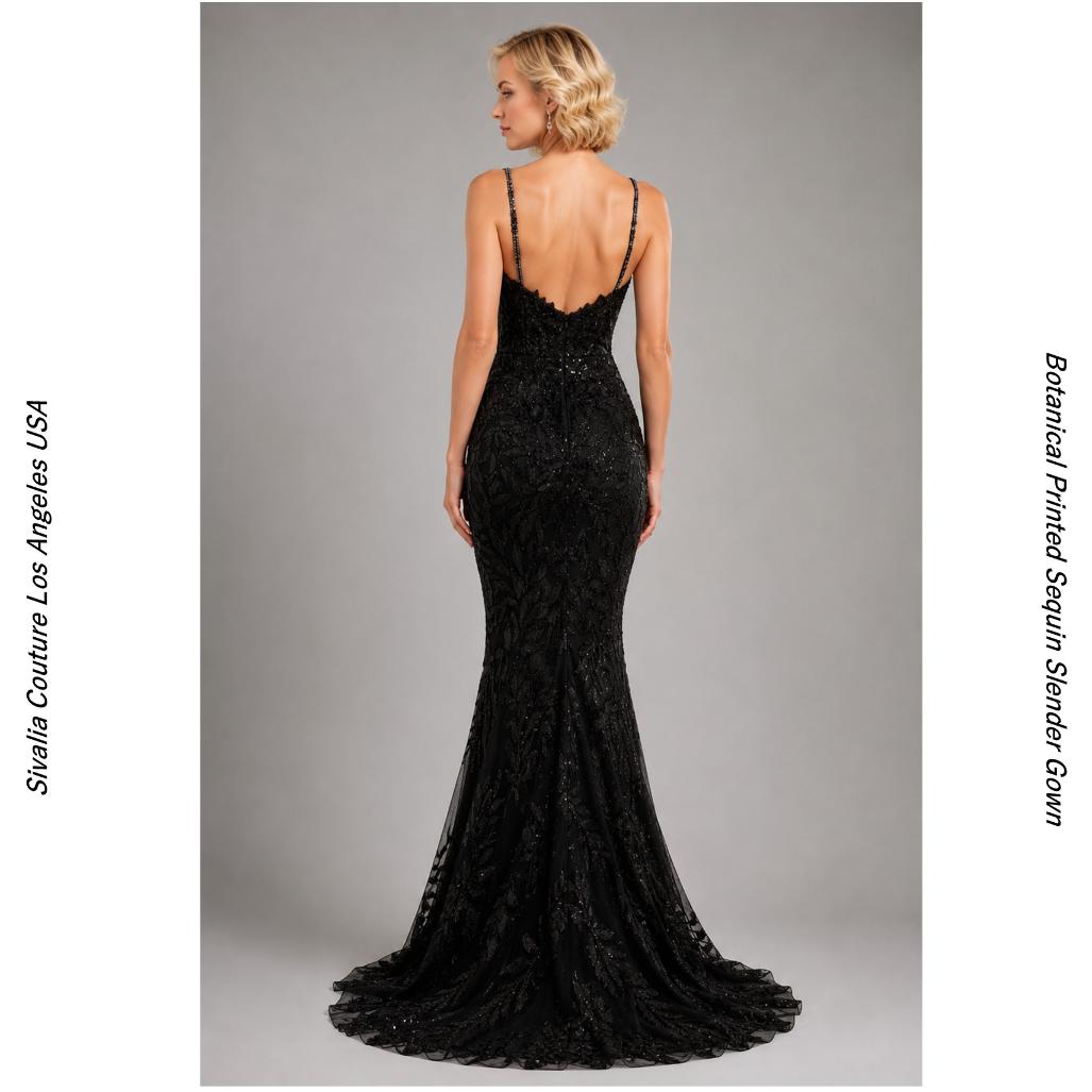 EU04F615BK SIVALIA COUTURE ブラック ボタニカルスパンコール トランペット演奏会ドレス T14 17号 19号 プラスサイズドレス黒