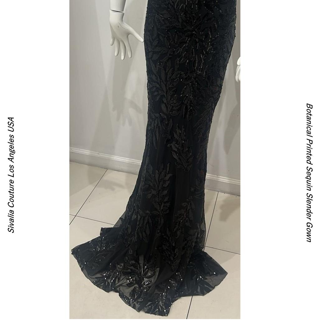 EU04F615BK SIVALIA COUTURE ブラック ボタニカルスパンコール トランペット演奏会ドレス T14 17号 19号 プラスサイズドレス黒