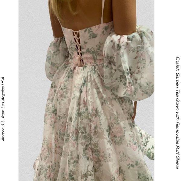 【Cider】パフ スリーブ フローラル ミディ ドレス ドレスプラス DRESS+ 結婚式・お呼ばれ対応セットアップ風