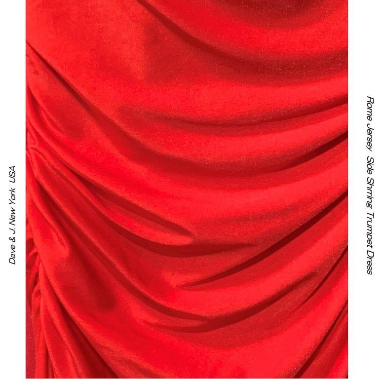 UE1011027 DAVE&JOHNNY RED ストレッチ ローマジャージー シャーリング スレンダー・トランペット ロングドレス