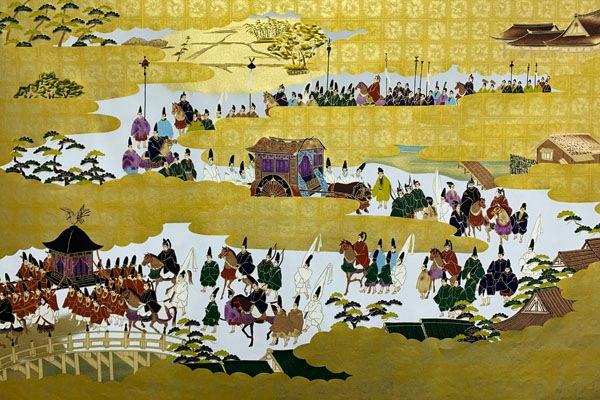 友禅紙総柄 大 <br>太鼓橋に行列 『平安絵巻』 16の通販サイト【紙市楽座】