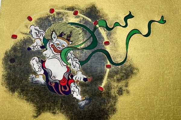 手描友禅作家が描いた風神雷神ミニ衝立て 手描友禅作家が描いた風神雷神ミニ衝立て 手描友禅作家