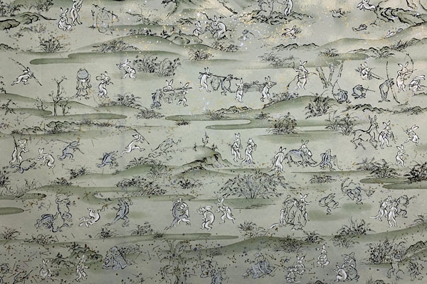 卯様　カエルさん等 友禅紙総柄 大 <br>かえる・うさぎ 『鳥獣戯画』 グリーン 30の