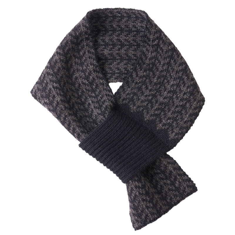 アルパカ100％ ミニマフラー ヘリンボーン柄（ブラック×グレー