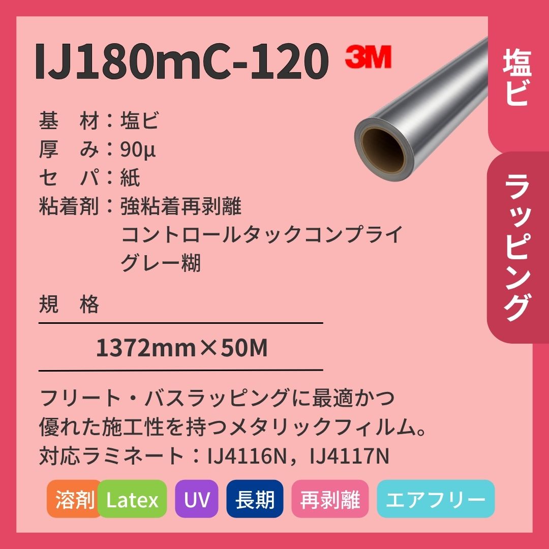 3M(スリーエム) IJ180ｍC-120 メタリック 塩ビ インクジェットメディア エア抜け 再剥離 長期