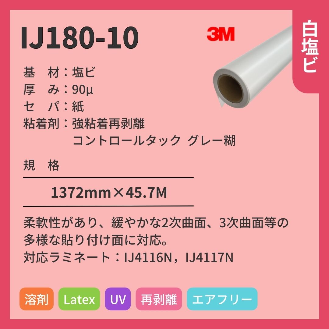 3M(スリーエム) IJ180-10 グロス 白塩ビ インクジェットメディア 長期