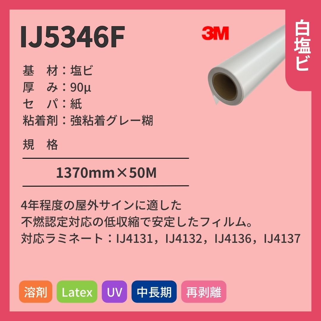 3M(スリーエム) IJ5346F グロス 白塩ビ インクジェットメディア 中長期 不燃対応