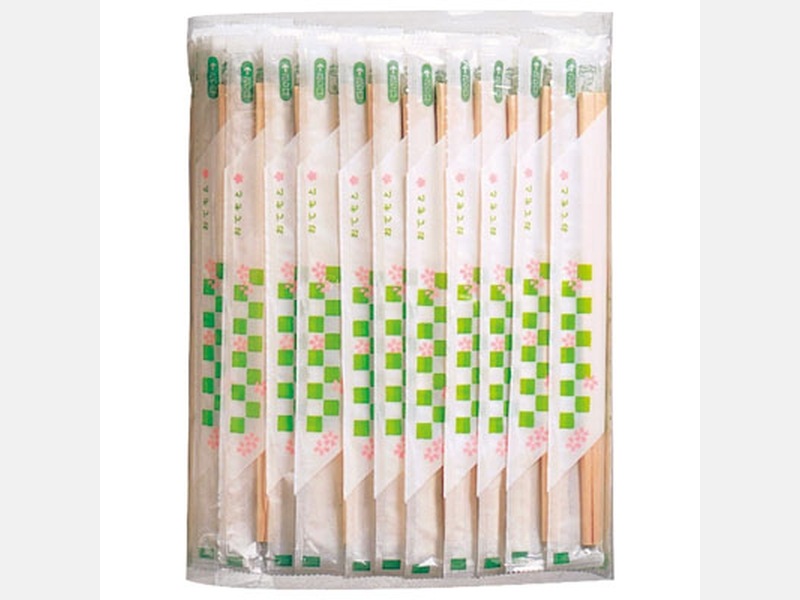 割箸 ポリ完封箸 桜柄 楊枝入 １００膳 ２０．３ｃｍ <1袋> 小ロット販売