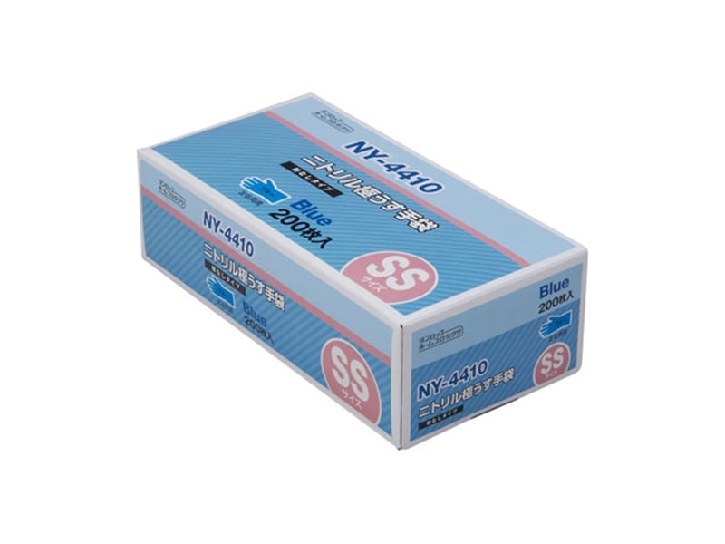 作業用手袋 ニトリル極うす手袋 ＮＹ４４１０ 粉無 ＳＳ ブルー ２００枚入 <1箱> 小ロット販売