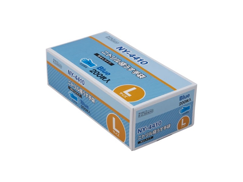 作業用手袋 ニトリル極うす手袋 ＮＹ４４１０ 粉無 Ｌ ブルー ２００枚入 <1箱> 小ロット販売