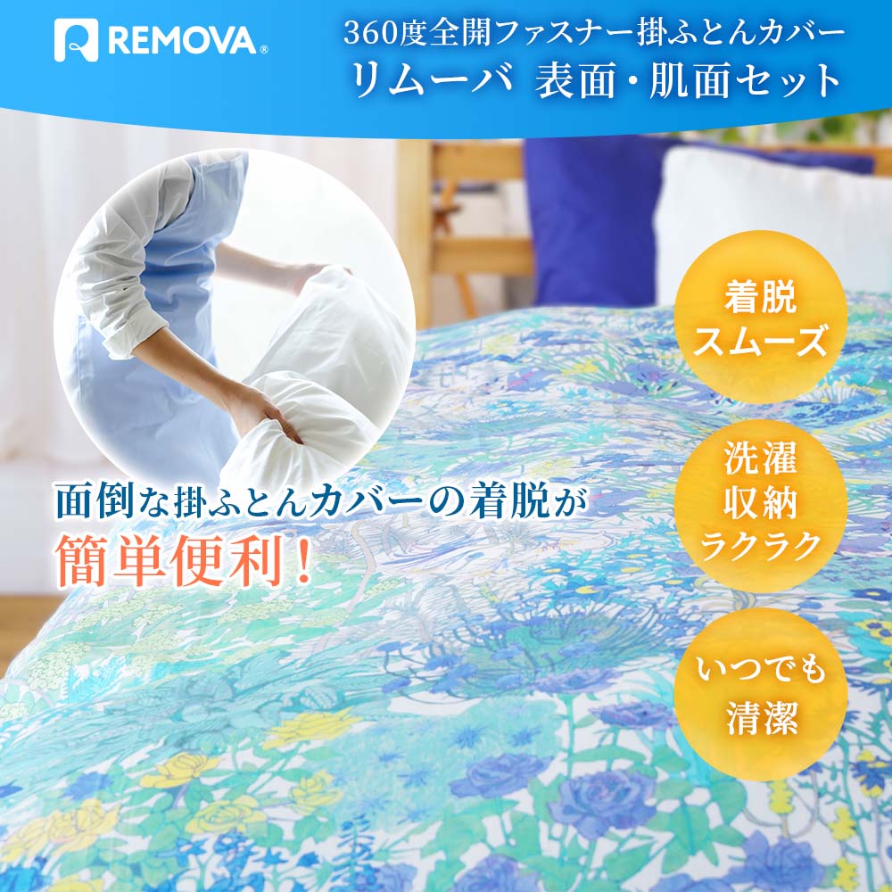 360度全開ファスナー掛ふとんカバー リムーバ 表面・肌面セット