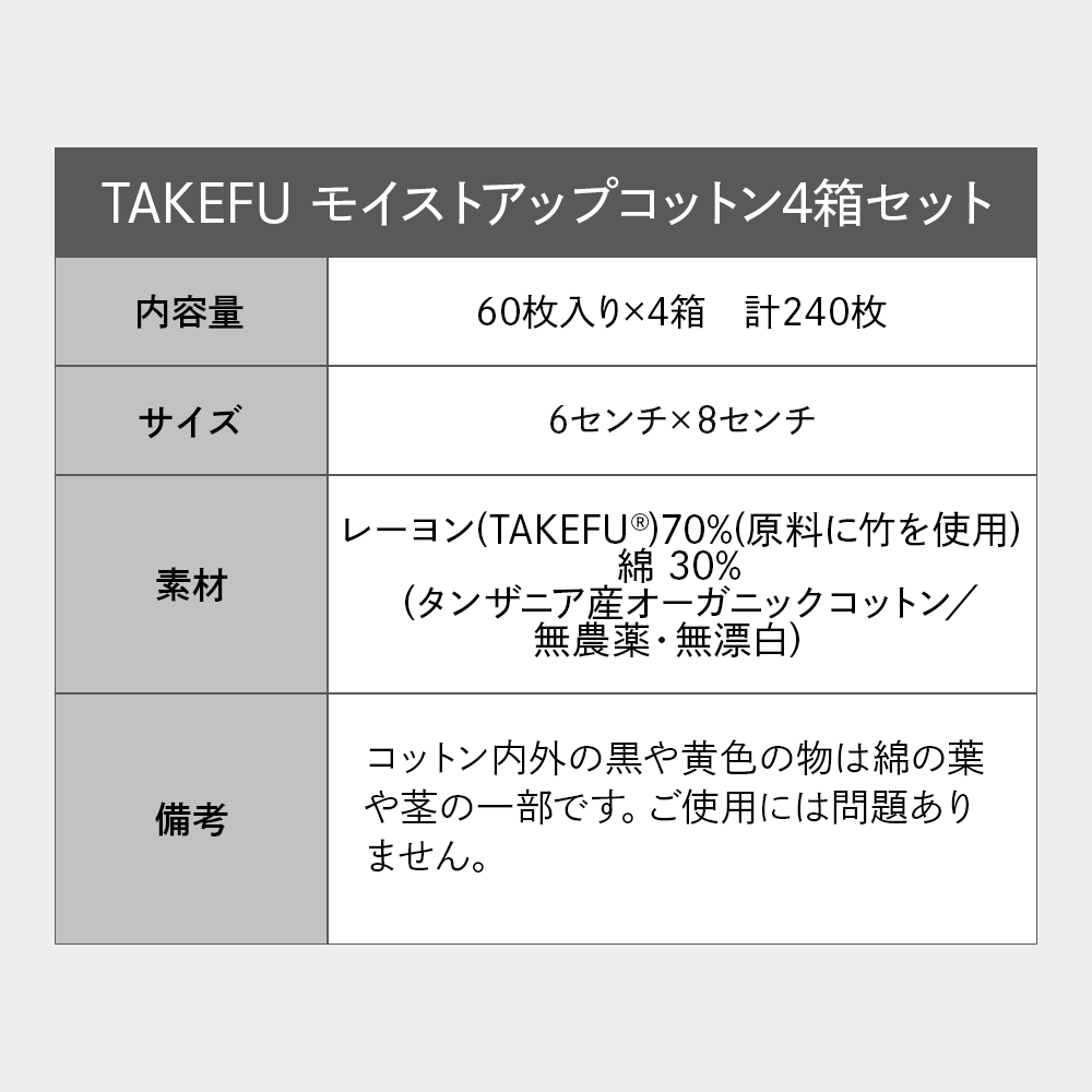 TAKEFU(竹布) モイストアップコットン 4箱セット 竹布 タケフ たけふ