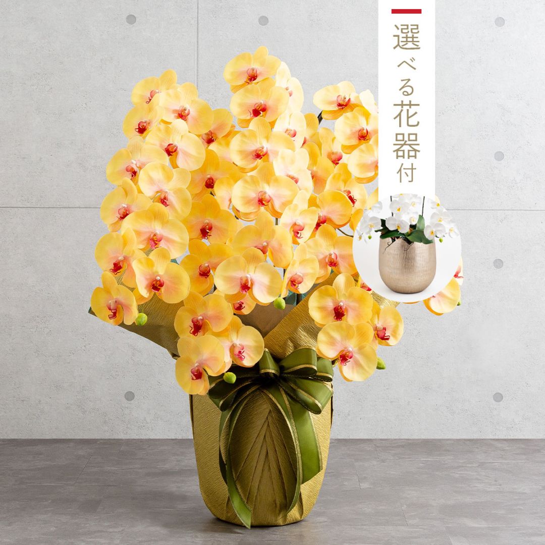 胡蝶蘭鉢 はくらん 選べる花器付 5本立ち イエロー アーティフィシャルフラワー