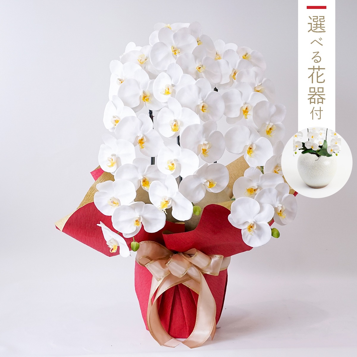 胡蝶蘭鉢 はくらん 選べる花器付 3本立ち 白 アーティフィシャルフラワー