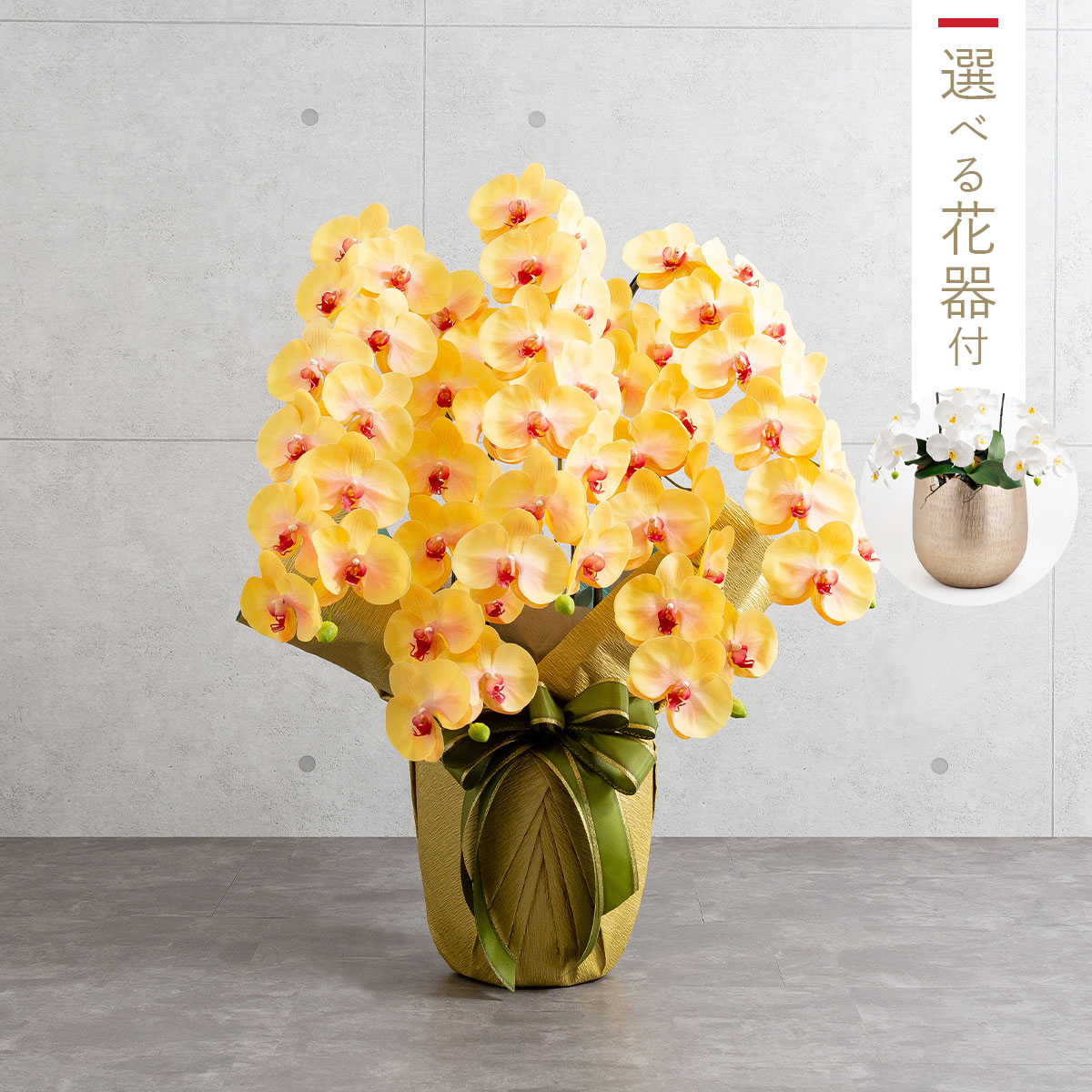 胡蝶蘭鉢 はくらん 選べる花器付 5本立ち イエロー アーティフィシャルフラワー