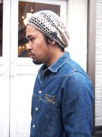 LUCKY BIRD【ラッキーバード】 コルトレイクリネン＆コットンショートニットキャップ / フラックス×アイボリー| KNIT CAP|【LUCKY BIRD】 