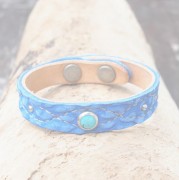 HTC ̎Î֥͡쥹å  Nubuck Leather Turquoise&Round Studs Bracelet / Blue