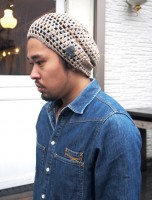 LUCKY BIRD【ラッキーバード】 リネン＆コットンショートニットキャップ / フラックス×ベージュ| KNIT CAP|【LUCKY BIRD】 