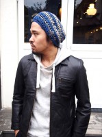LUCKY BIRD【ラッキーバード】 シルクリネン＆コットン ショートニットキャップ / フラックス×インディゴ| KNIT CAP|【LUCKY BIRD】 