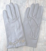 HTC ̎Î͡ Flower Studs Brown Leather Glove / Black  Yellow Stone