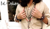 M.Cohen 〔エムコーエン〕 ブレスレットB10097 3レイヤー シルバースカル オン レザー|NECKLACE|【M.Cohen】 