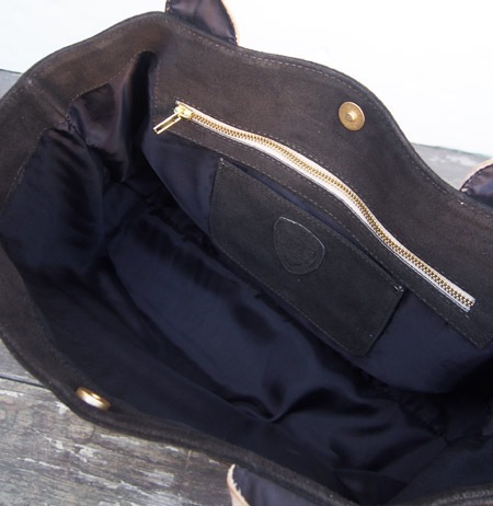 HTC �̎������Î��������� �Хå� ���� Turquoise Flower Studs Suede Tote Bag / Dark Brown��Natural