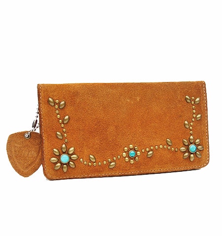 HTC Long Wallet Flower Suede #5 TQS B / Camel
