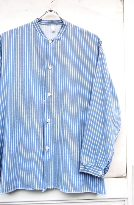 Vintage German No Collar L/S Prisoner Shirts / Light Blue