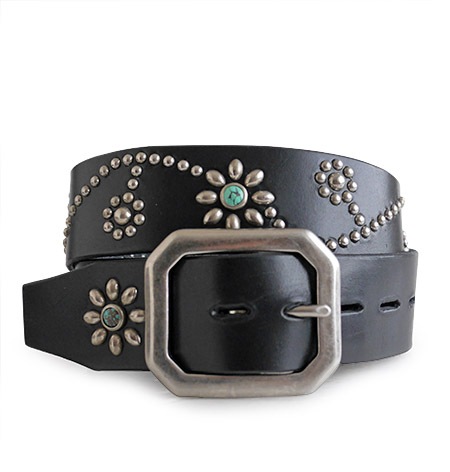 i*6様 HTC CALIFORNIA スタッズ フラワースタッズ BLACK ⭐️HTC⭐️フラワーベルト⭐️ブラック(茶芯)レザー×シルバースタッズ