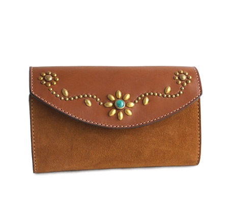 HTC Long Wallet Flower & Umbrella Suede mix #6 TQS B / Camel