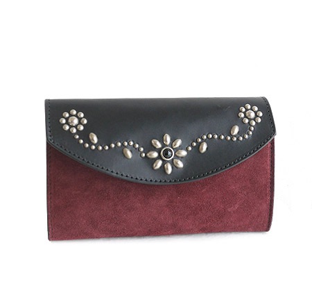 HTC Long Wallet Flower & Umbrella Suede mix #6 BLACK N / Wine red