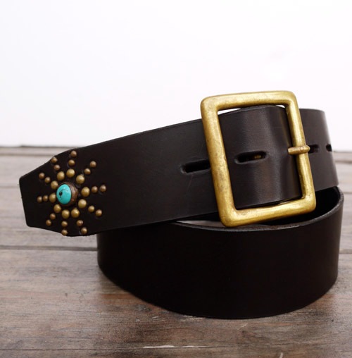 HTC 〔エイチティーシー〕 ベルト End Only “HANABI” Studs Turquoise Stone Belt / Brown-PANTY HTC 〔エイチティーシー〕 ベルト End Only “HANABI” Studs Turquoise Stone Belt / Brown-PANTY