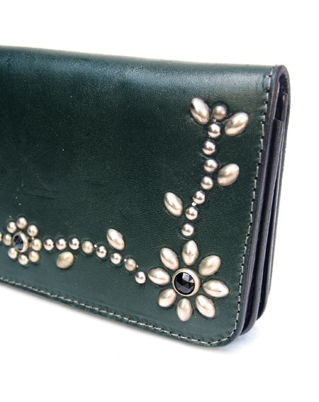 HTC Long Wallet Flower Leather #4 BLACK N / D Green