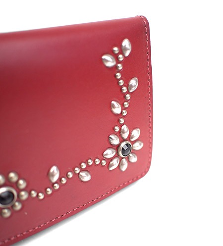 HTC Long Wallet Flower Leather #4 BLACK N / Red