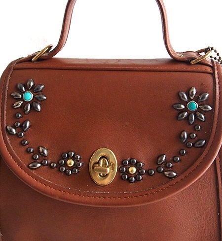 PANTY Original Design "OLD COACH" Vintage Remake Studs Leather Hand Bag/ No21