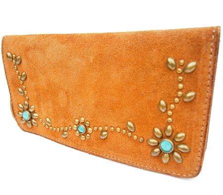 HTC Long Wallet Flower Suede #5 TQS B / Camel