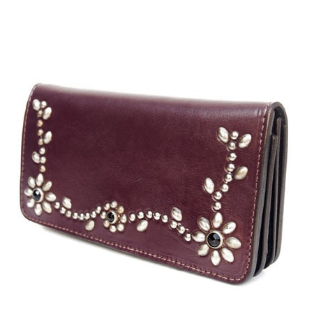 HTC Long Wallet Flower Leather #4 BLACK N / Burgundy