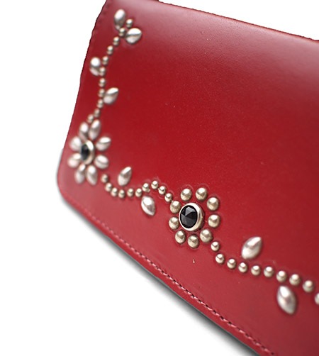 HTC Long Wallet Flower Leather #4 BLACK N / Red