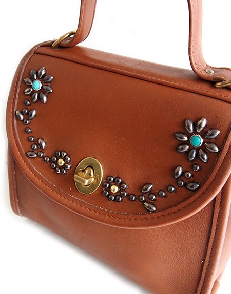 PANTY Original Design "OLD COACH" Vintage Remake Studs Leather Hand Bag/ No21