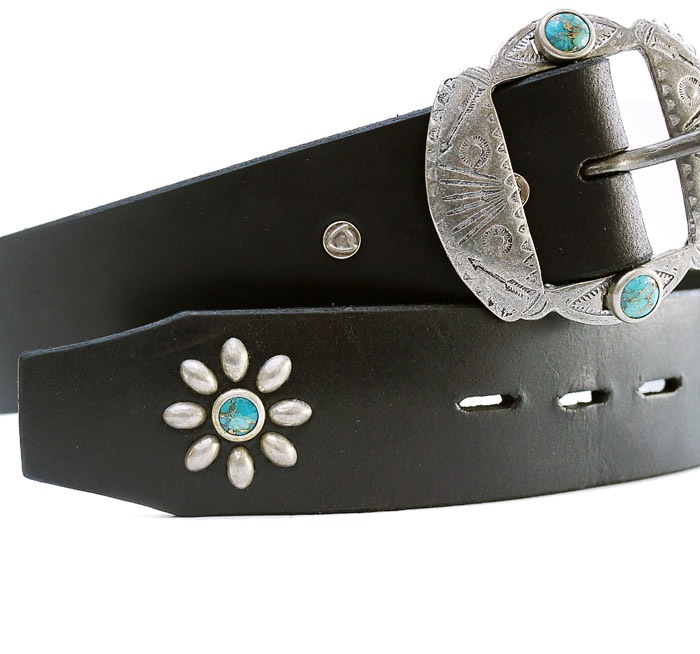 HTC Belt  End Only Flower Nickel Buckle Turquoise #2 TQS N / Black