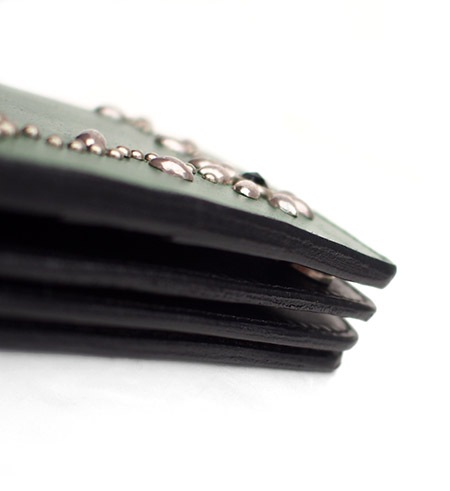 HTC Long Wallet Flower Leather #4 BLACK N / Green