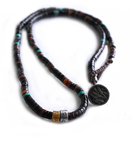 CHAFF DESIGN�̥���ա��ǥ������Brown Shell On Silver & Gold Ring Necklace