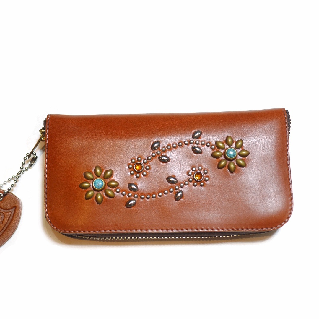 HTC Sunset Round Zipper Long Wallet Flower #3 TQS N / Brown / Light Brown