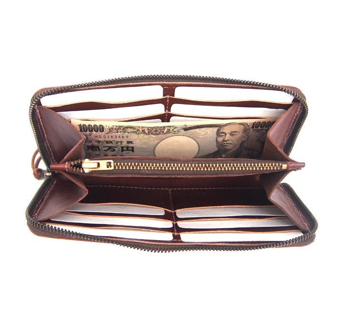 HTC Sunset Round Zipper Long Wallet Flower #3 TQS N / Brown / Light Brown