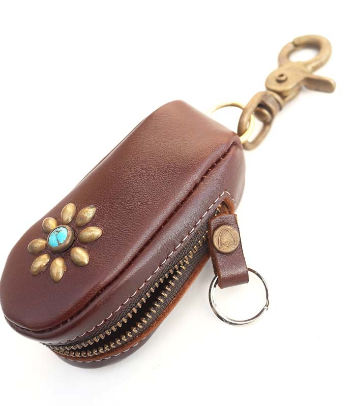 HTC Sunset Zipper Key Case Flower #5 TQS B / Brown