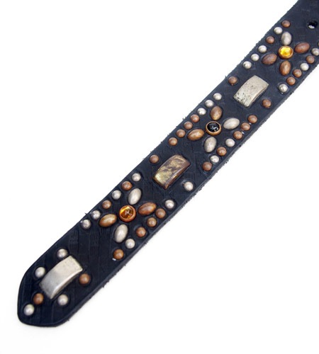 HTC ̎Î ٥ Emboss Police Black Full Studs Belt / Black&Yellow Stone