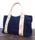 HTC �̎������Î��������� �Хå� ���� Turquoise Flower Studs Suede Tote Bag / Navy��Natural