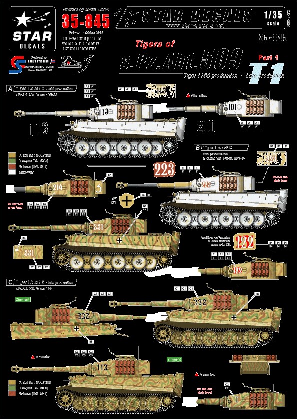 スターデカール 35-845 1/35 第509重戦車大隊 #1-タイガーI 中期・後期