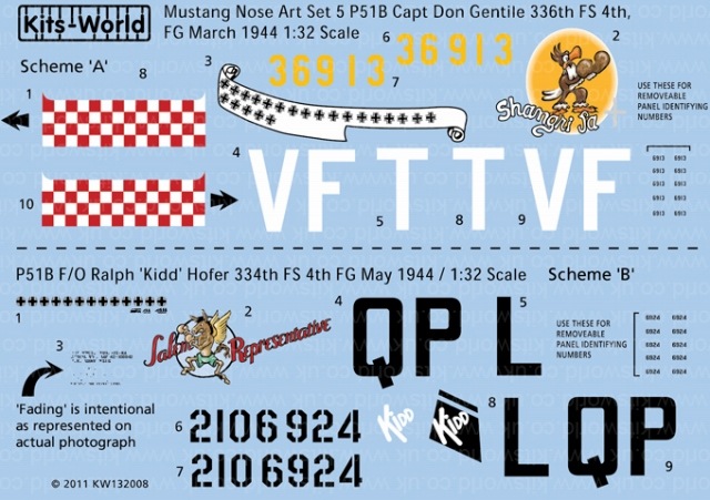 ���åĥ��� KW132008 1/32 P-51B �ॹ���� 43-6913 VF-T - 'Shanghri La' ��4��Ʈ�Ҷ��� 336��Ʈ������1944ǯ3��,42-106924 QP - 'Salem Representative' ��4��Ʈ�Ҷ��� 334��Ʈ������ 1944ǯ5��