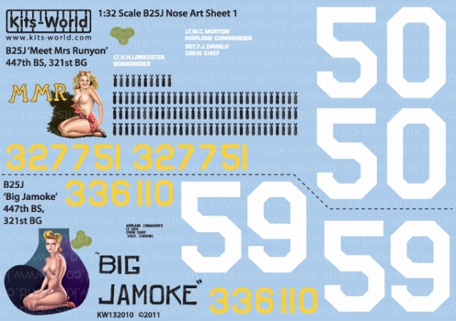 ���åĥ��� KW132010 1/32 B25J �ߥå����� -Corsica 337th BG 447 BS 'Meet Mrs Runyon' 43-27751 (Tail 50) - 'Big Jamoke' 43-36110 (Tail 59) 